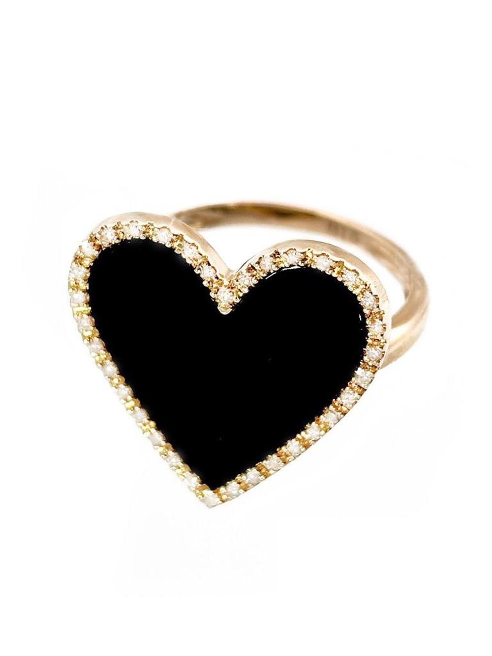 14K Real Solid Yellow Gold Natural Onyx & Diamond Heart Ring 17x18mm Size 6.5